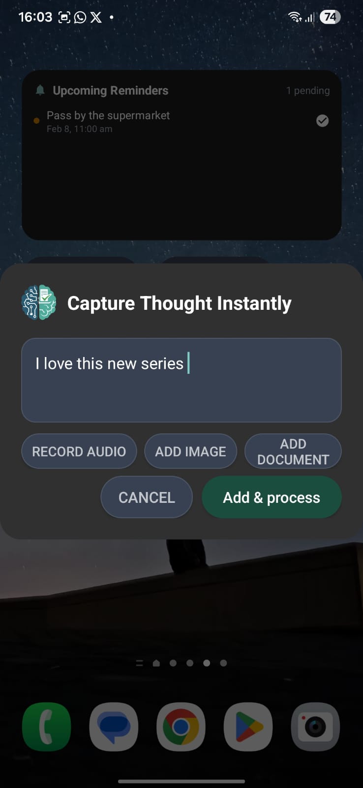 Type a thought from your home screen